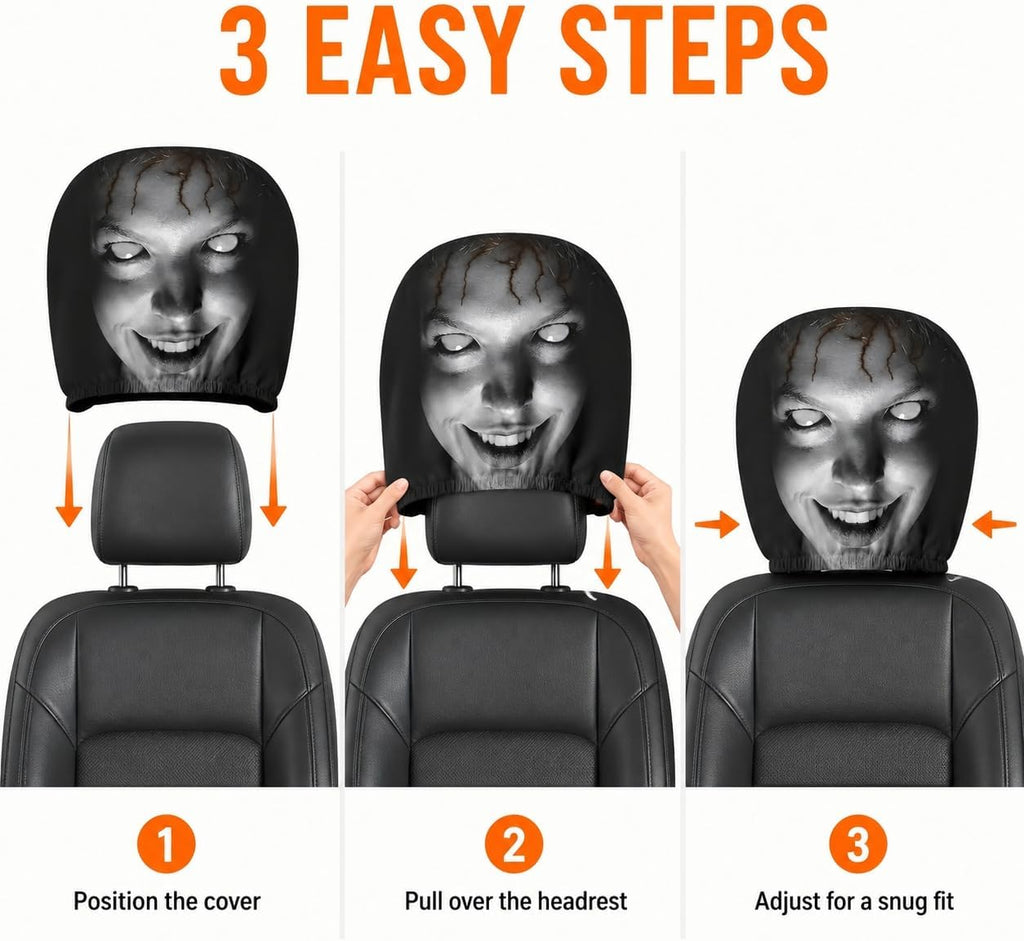 3D Creepy Ghost Face Headrest Covers | Universal fit