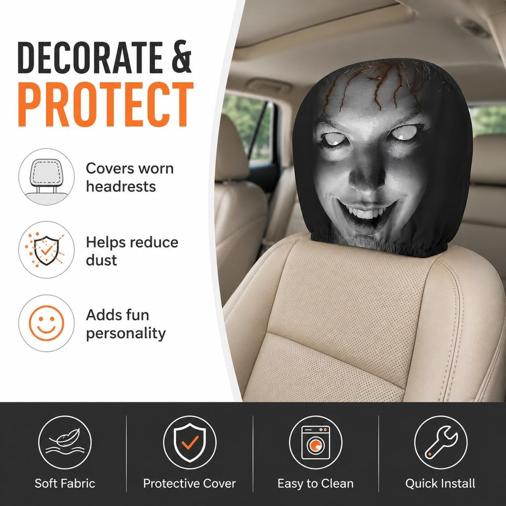 3D Creepy Ghost Face Headrest Covers | Universal fit